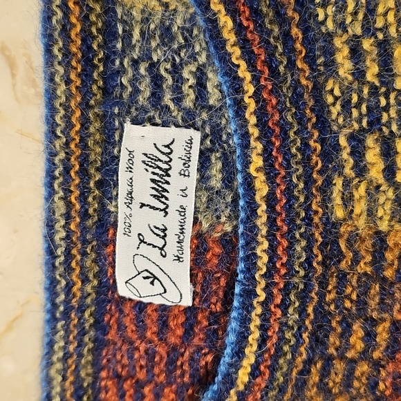 Vintage La Imilla Luxe Hand Knit 100% Alpaca Wool Colorful Checkered Sweater - Picture 5 of 8